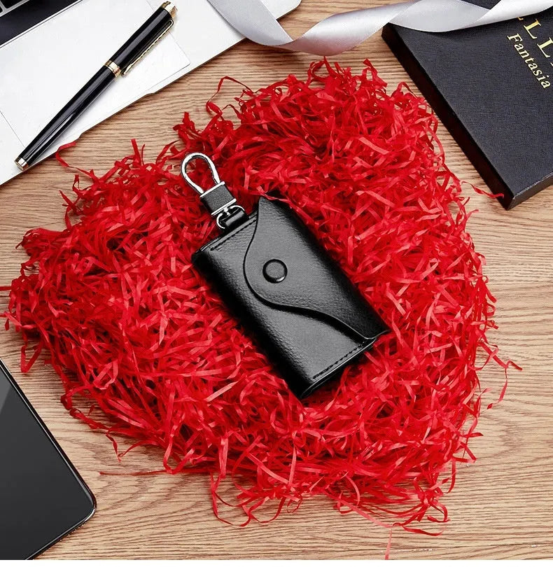 Genuine leather keychain card holder in square vertical design with key organisation