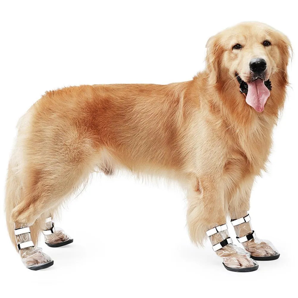 Waterproof black PVC pet shoes for large dogs with non-slip sole for outdoor rain walks