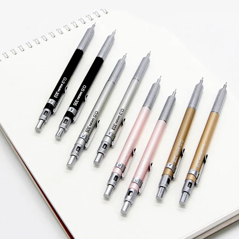 Japanese cherry blossom metal mechanical pencil in gold, silver, black, or pink with 0.5mm or 0.3mm lead options