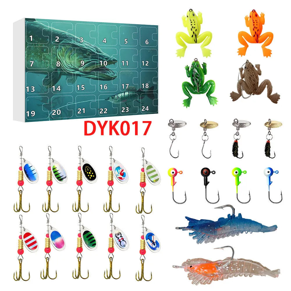 24 Countdown Christmas metal fishing set with storage box and blind bag, multiple colour options DYK013-DYK017