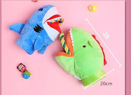 Soft plush monster shark dog toy for pet cuddles and gifting