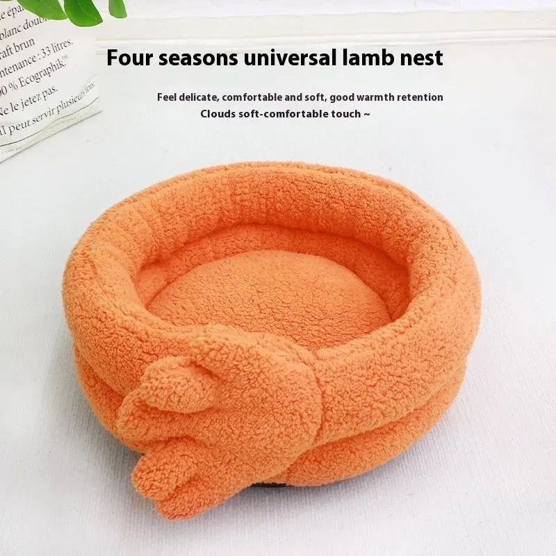 Yellow plush pet kennel mattress with fleece lining measuring 48 by 20 centimetres.