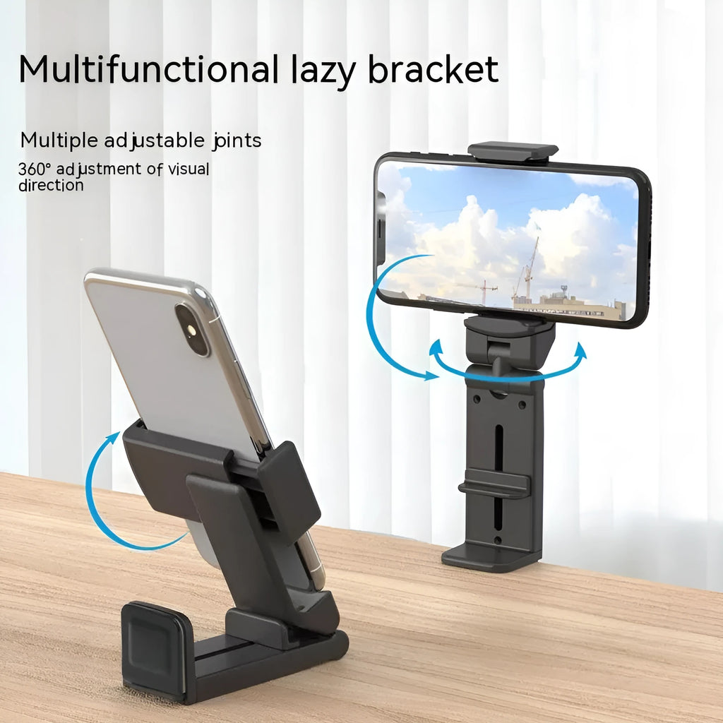 H22 Black colour 360-degree rotary collapsible desktop phone holder with ABS, metal, and silicone construction