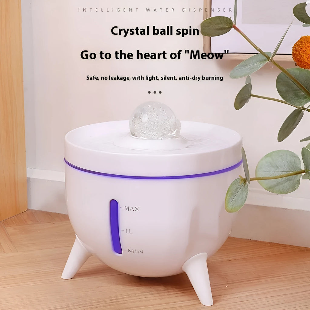 Automatic circulating filter pet water dispenser crystal ball design 1800ml for cats