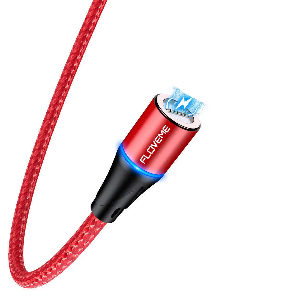 Black 3A fast charge magnetic data cable with 3-in-1 connector for iPhone, Android and Type-C.