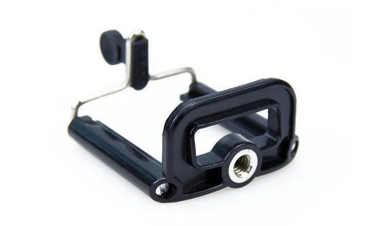 Mini desktop tripod with extendable aluminium legs and U-shaped phone clip for cameras and mobile devices