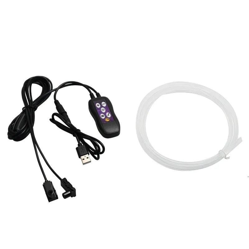 Car interior LED atmosphere light with colourful changing effects installed along dashboard