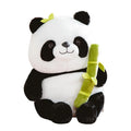 Plush panda pillow holding bamboo stalk, 25cm tall with PP cotton filling