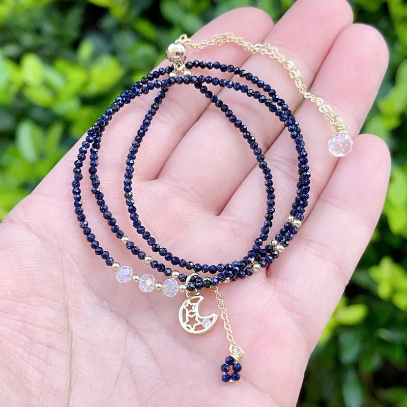 Women's blue San three-ring multi-layer bracelet showing manual craftsmanship details