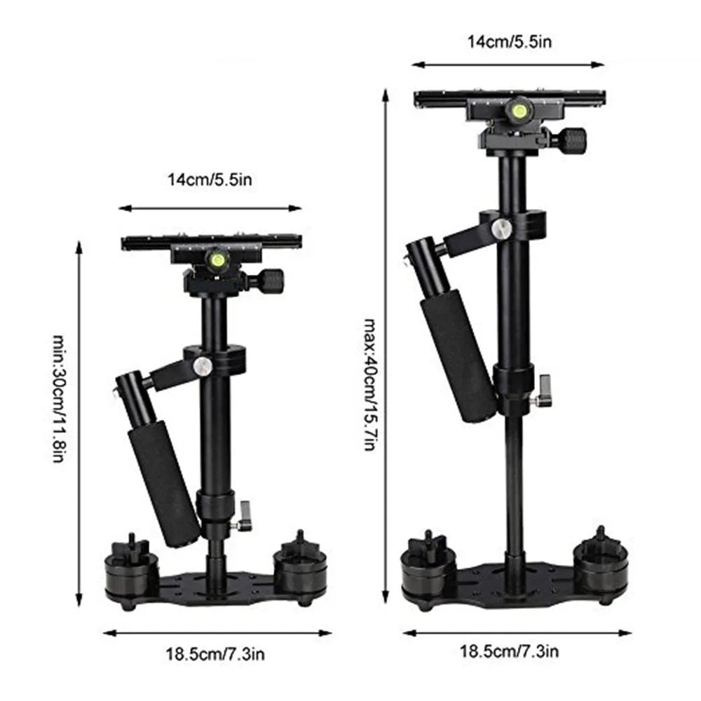 Black S40 and S60 aluminium alloy handheld camera stabiliser with adjustable height.