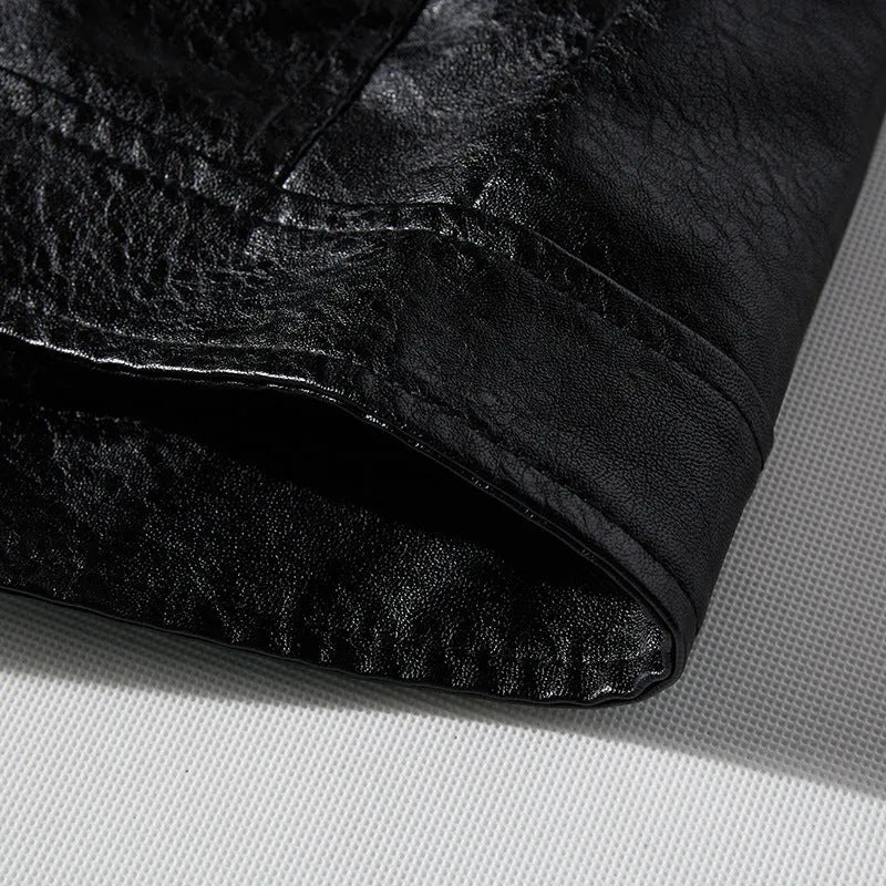 Men's PU leather jacket with cotton lining, black colour, size L to 3XL, front view