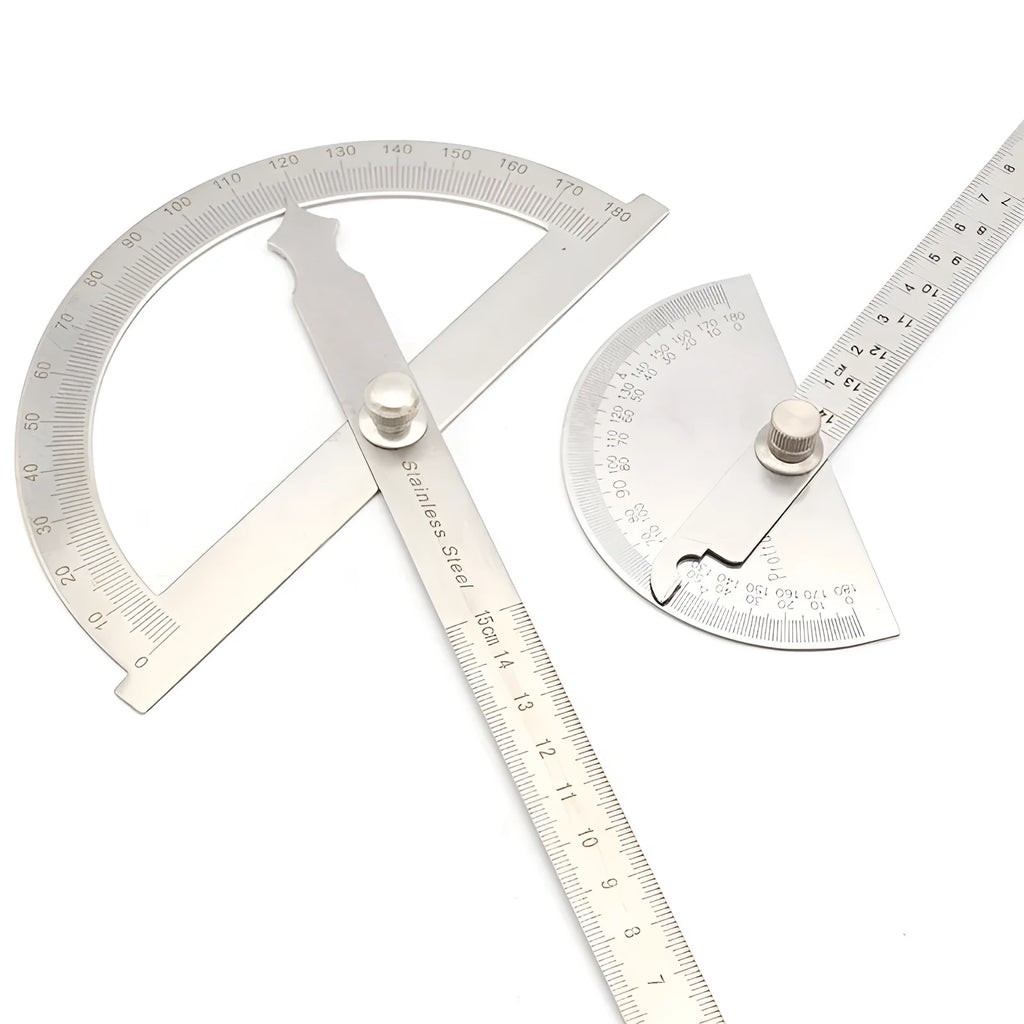 Adjustable plastic protractor ruler showing 180 degree measurement scale