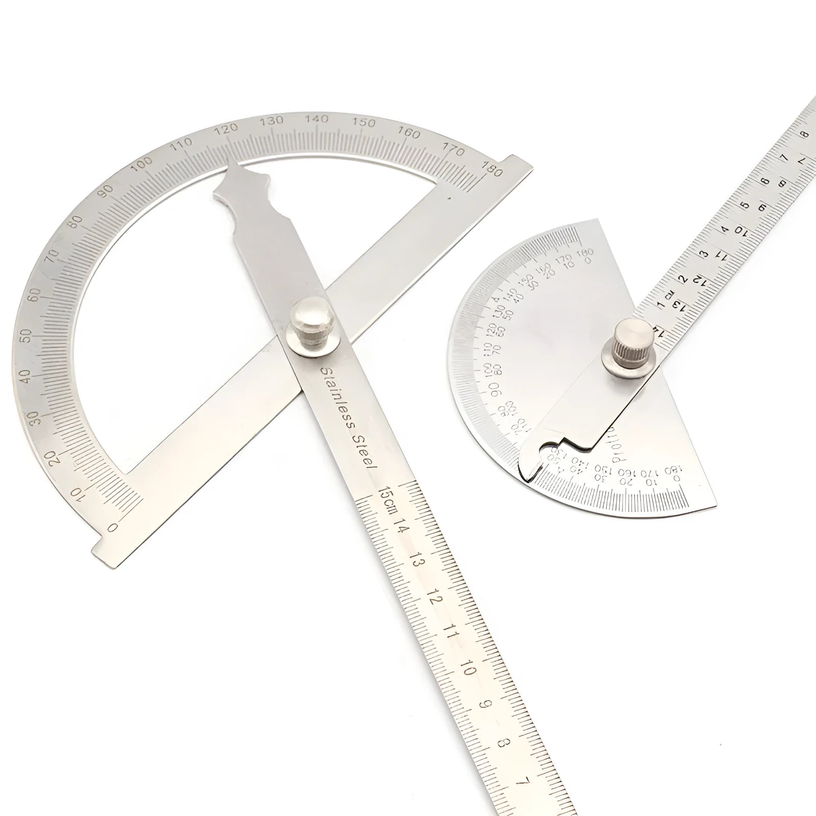 Adjustable plastic protractor ruler showing 180 degree measurement scale