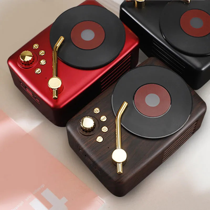 T12 record player Bluetooth 5.0 wireless speaker in Black with 40mm driver and 2x5W output