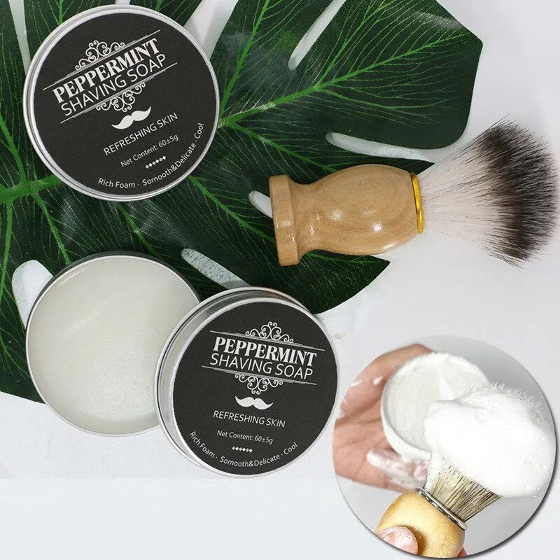 Mint scented men's shaving soap in aluminium box, 55g handmade shave cream for beard