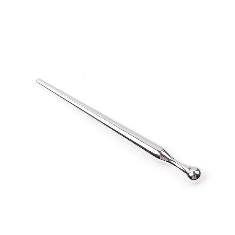 Silver metal urethral plug stick with horse eye tip and graduated round beads