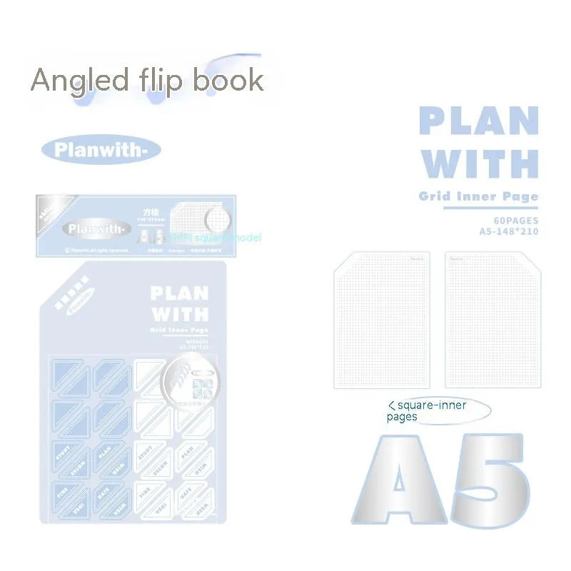 A5 and B5 draft notebooks with white, plaid, and blue covers for student art projects.