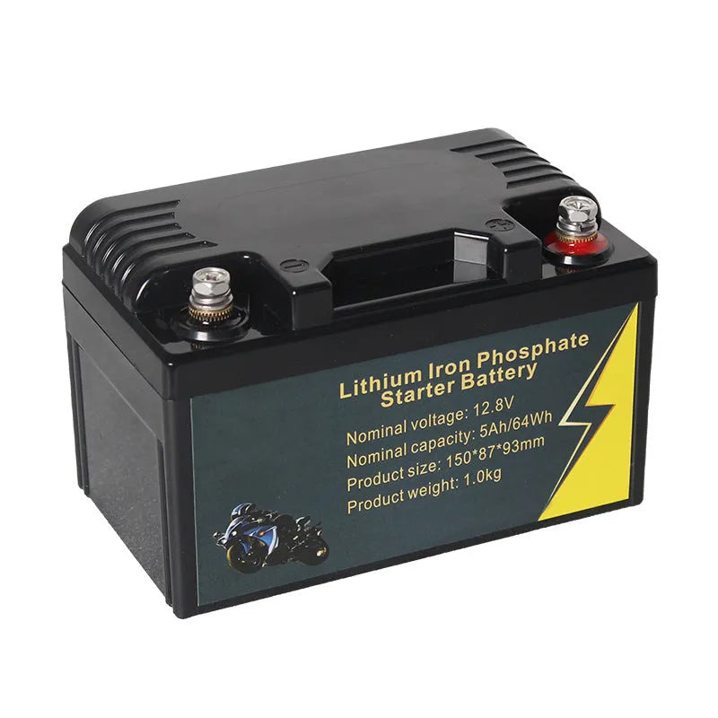 12V100Ah black lithium iron phosphate battery measuring 150x87x93mm