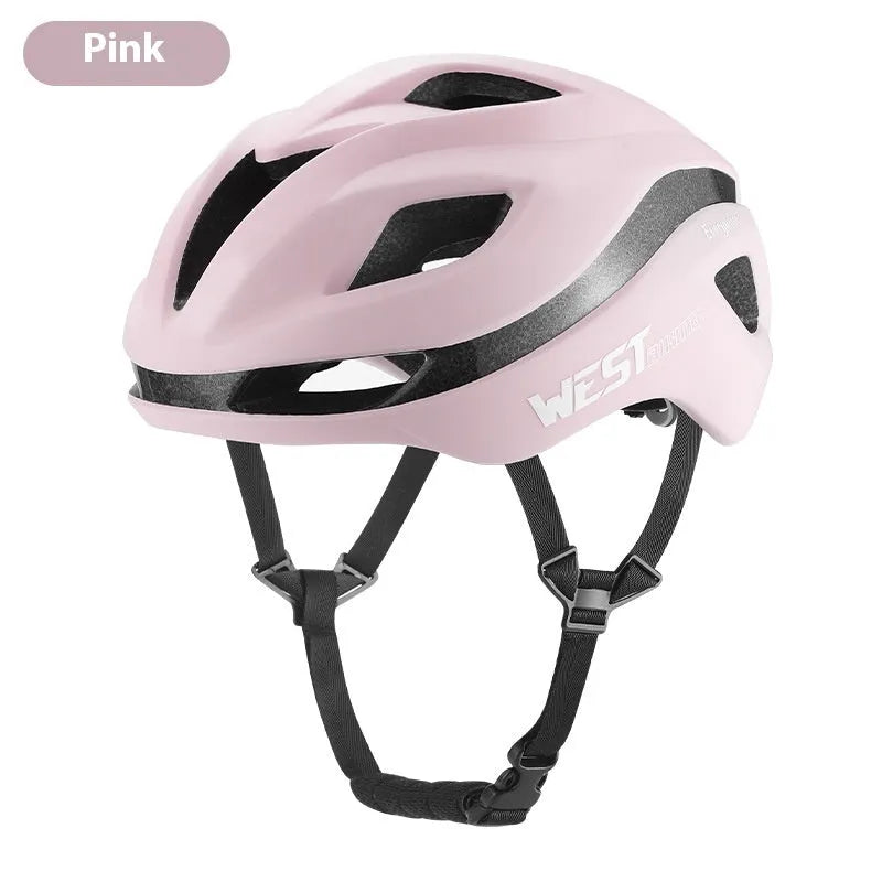 Adult unisex road bike helmet in various colours showing integrated safety design