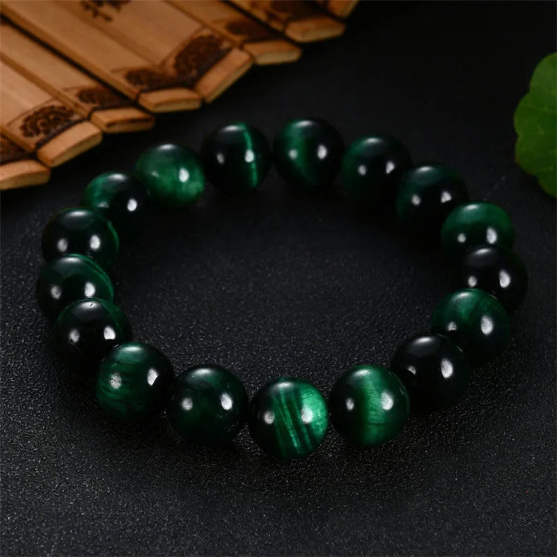 Green tiger eye stone bracelet with geometric polished beads in various size options