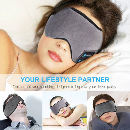 Wireless Bluetooth 5.0 Eye Mask with integrated music player, speakers, and microphone for hands-free calling