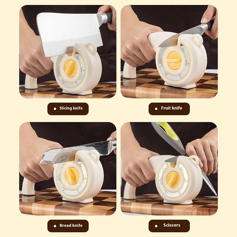Six-in-one household multi-function sharpener for pencils, knives, and scissors in white colour