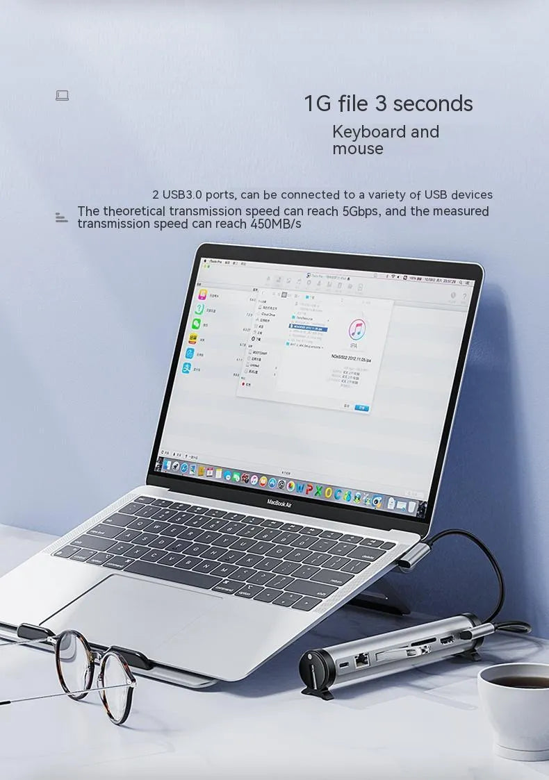 Notebook docking station bracket converter showing USB 3.0 ports and desktop mount design