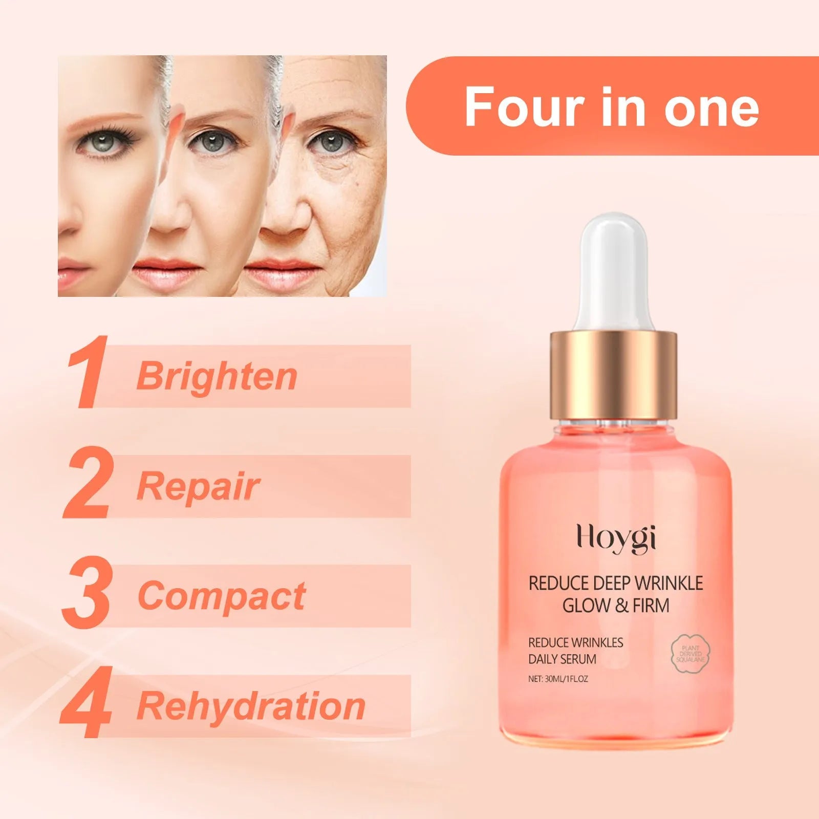 30ml bottle of rose essential oil for skin care, targeting fine wrinkles, brightening and firming.