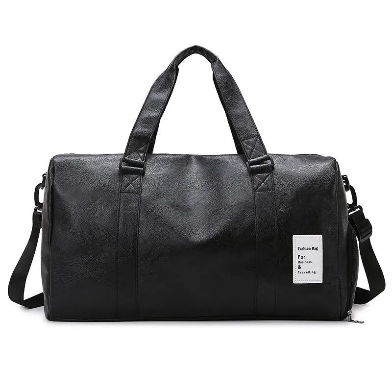 Large and small sized black dry wet separation fitness shoulder messenger bag made of PU