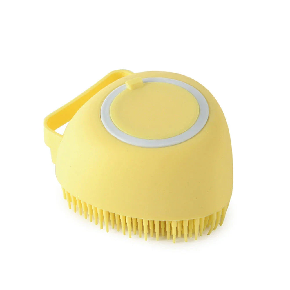 Silicone pet bath brush with soft bristles for gentle cleaning and massage of dogs, cats, and other small animals