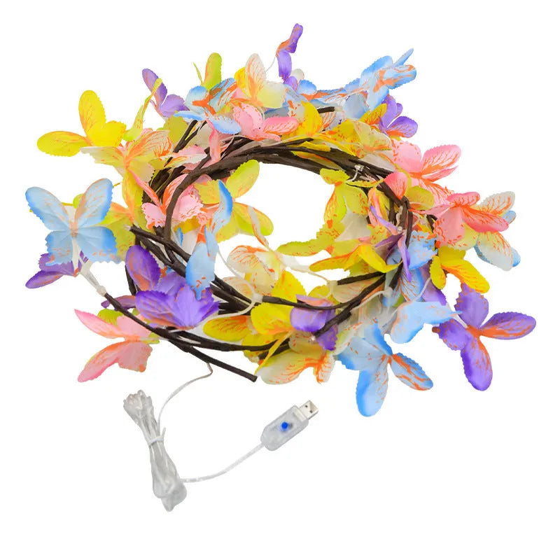 Flexible LED butterfly tree rattan lamp with colour-changing lights and USB power connection