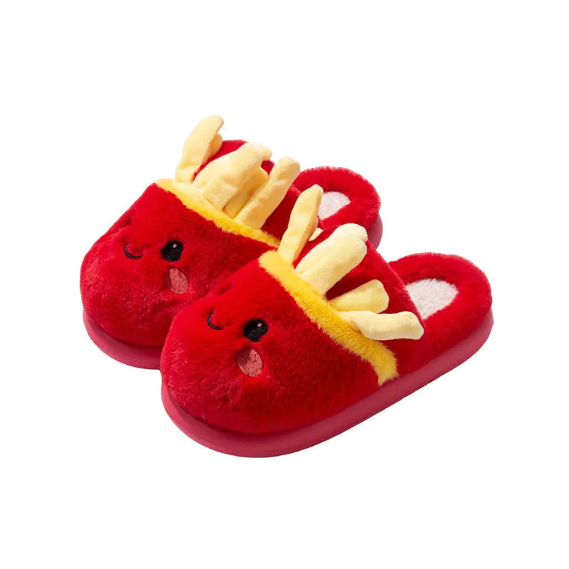 Women's cotton slippers with suede upper, EVA sole, French Fries cartoon design, indoor home wear