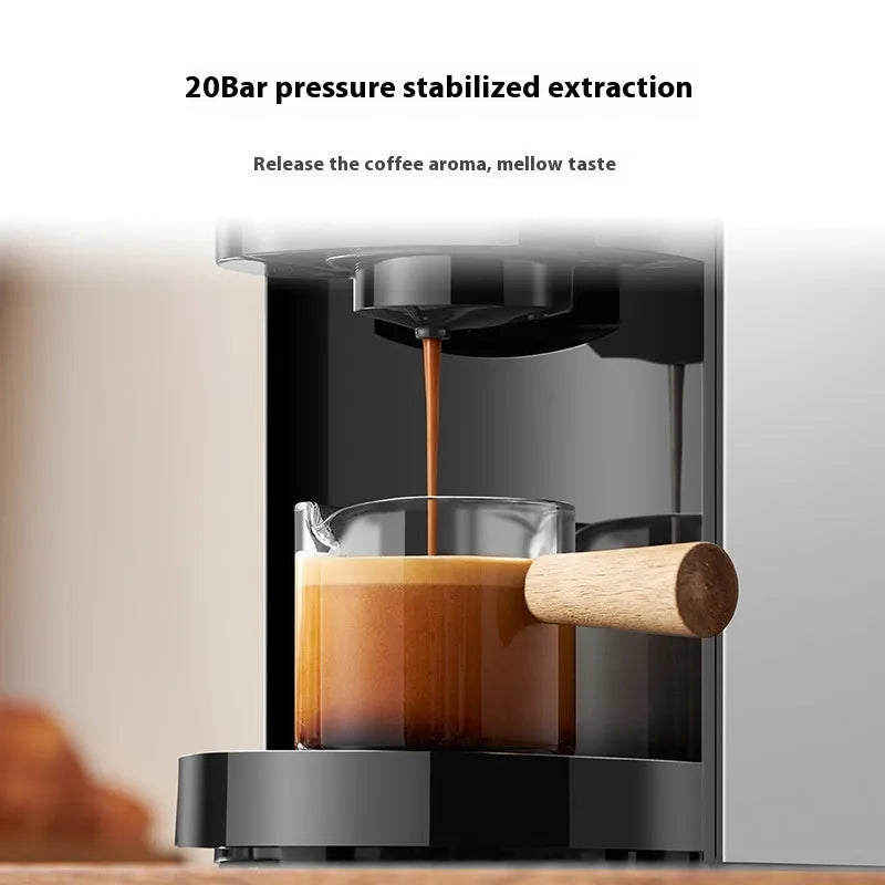 Silver grey household automatic capsule coffee machine with 0.5-1.2L water tank and 3-5 cup capacity