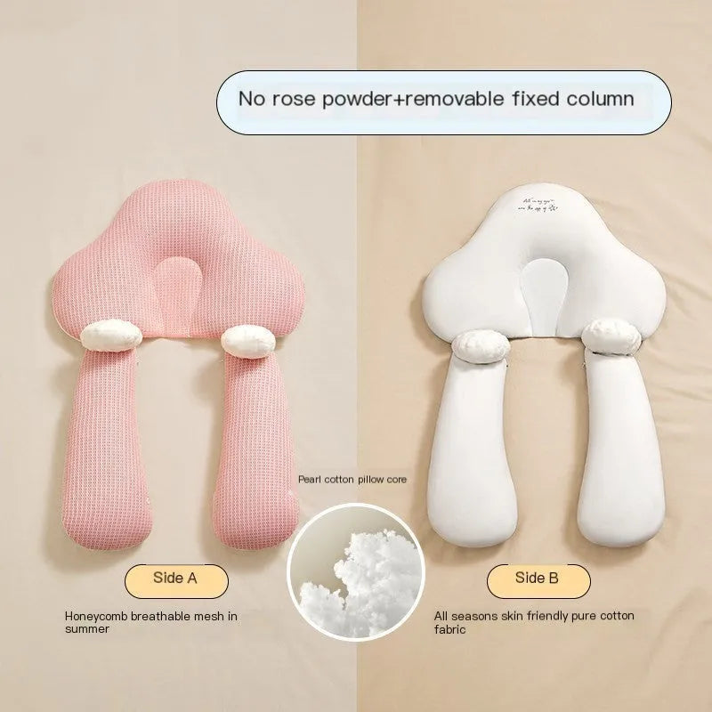 Blue and white U-shaped baby head shaping pillow with a pure cotton cover