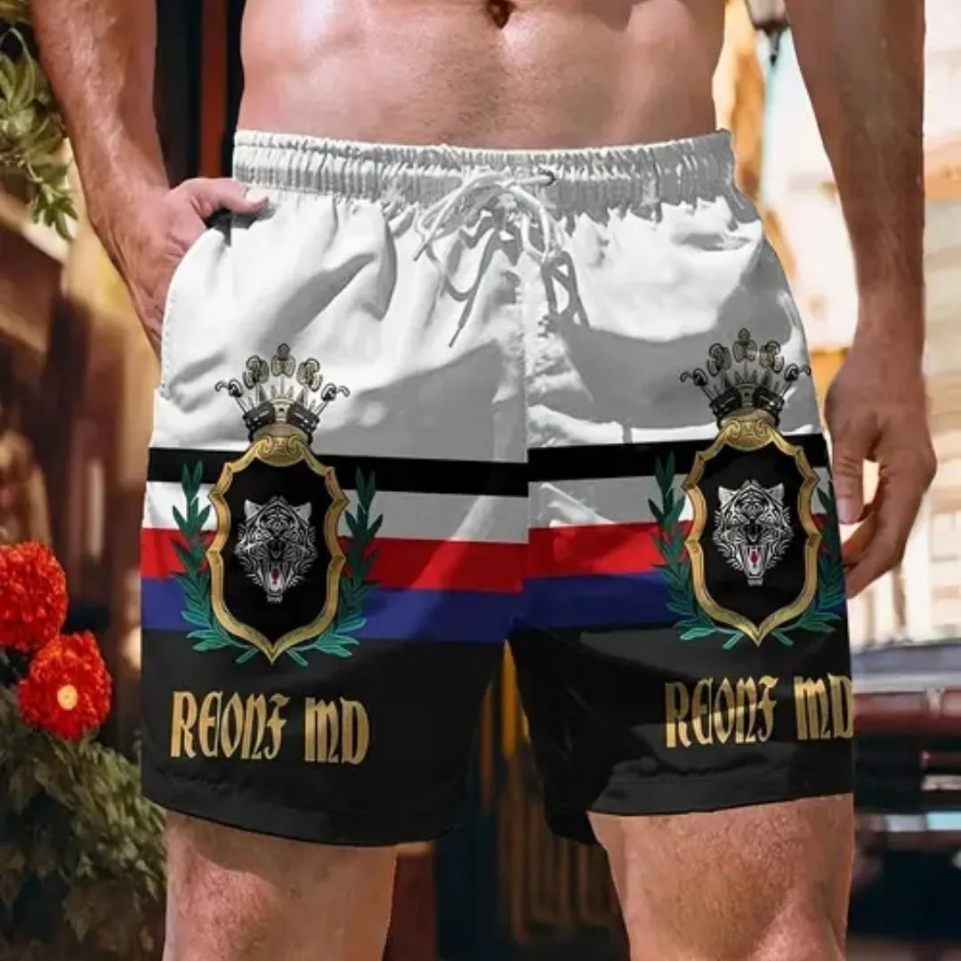 Men's simple style casual shorts in polyester fabric, shown in one of 11 available colour options.