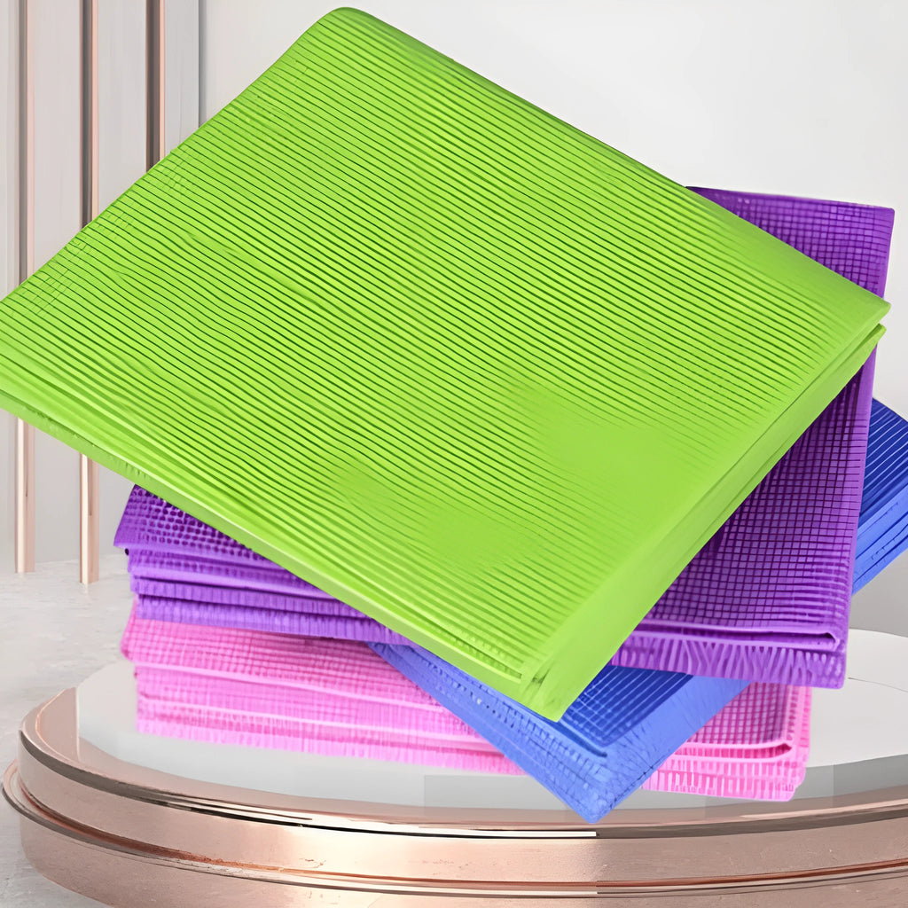 Folding PVC yoga mat 173cm x 61cm, 4mm thick, anti-slip, in purple blue pink or emerald green