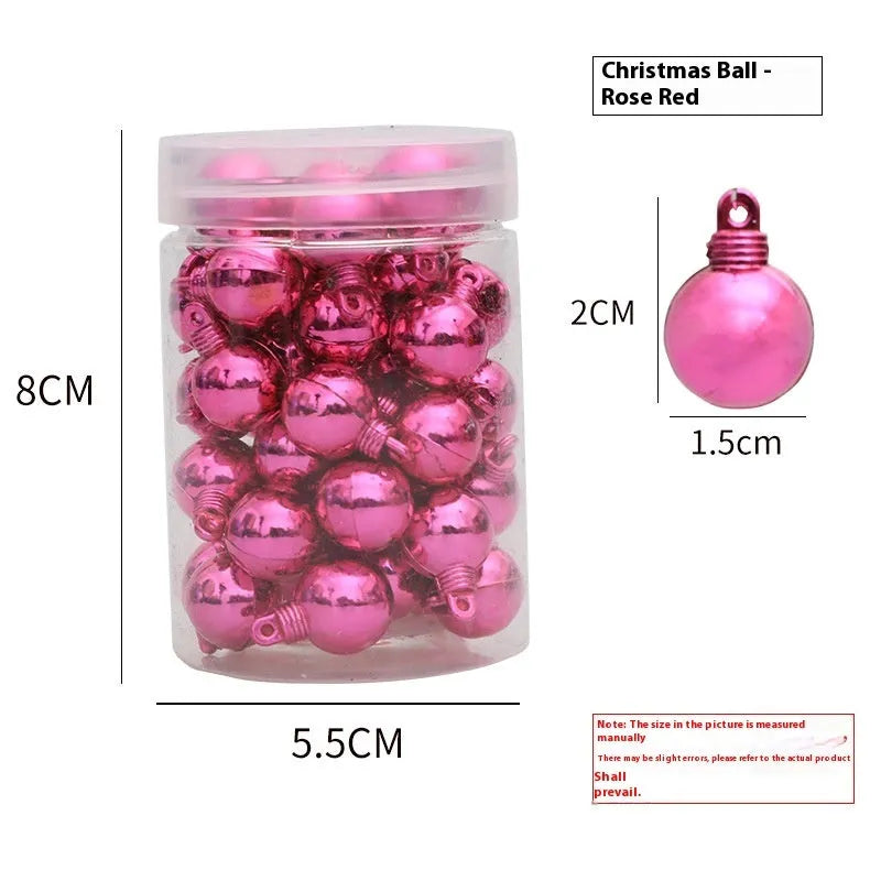 48 mini electroplated glossy Christmas hanging balls in red, gold, silver, rose, blue, and green
