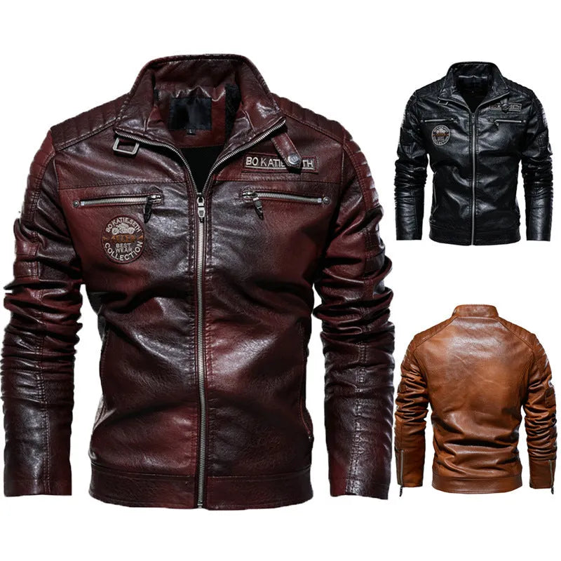 Men's PU leather jacket with cotton lining, black colour, size L to 3XL, front view