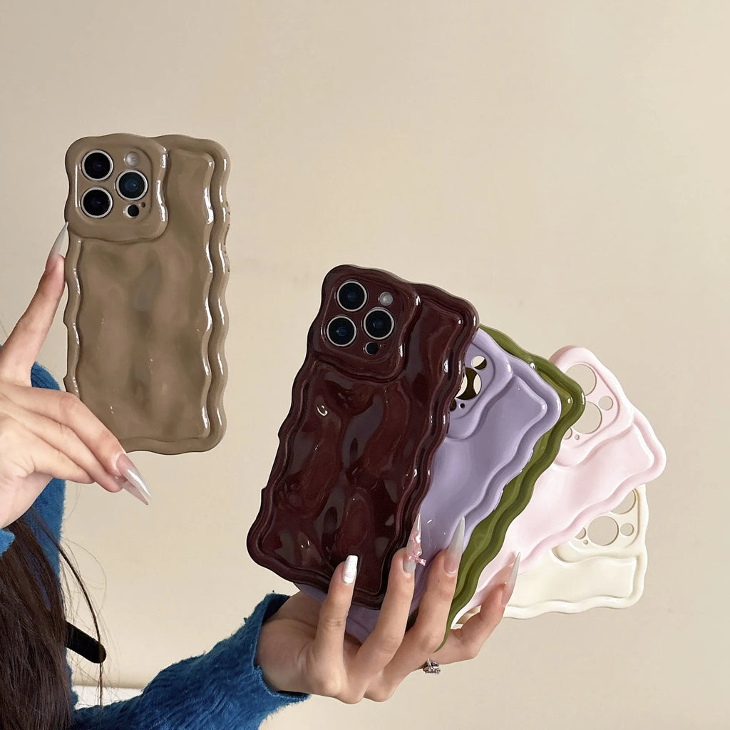 Water ripple TPU iPhone case in light pink with anti-fall and anti-fingerprint finish, oil-filled wave texture