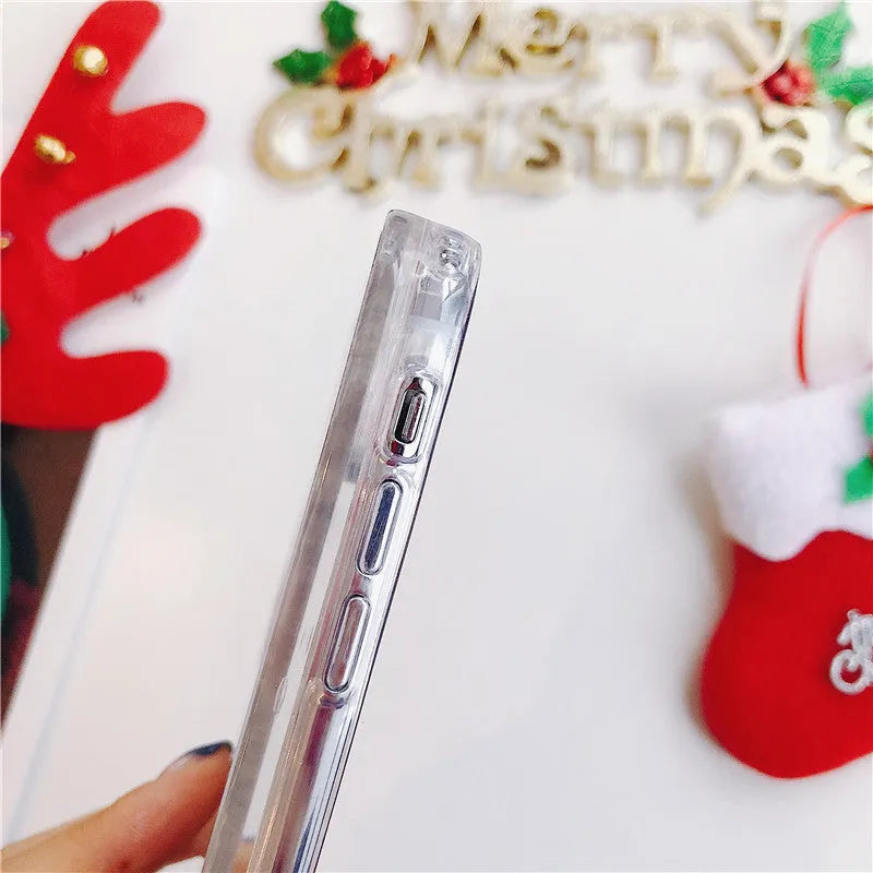 Quicksand effect transparent double-layer phone case for iPhone and Samsung models in various colours.