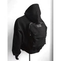Men's light grey hooded hoodie with schoolbag design, polyester cotton blend fabric, shown front view