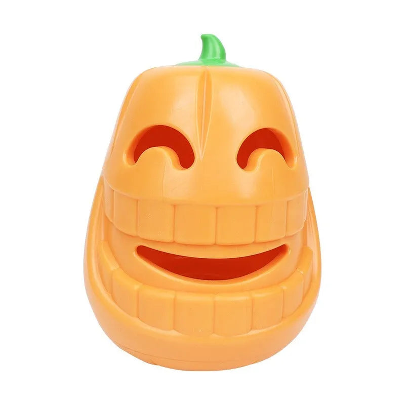 Halloween pumpkin shaped interactive dog chew toy with treat-dispensing funnel