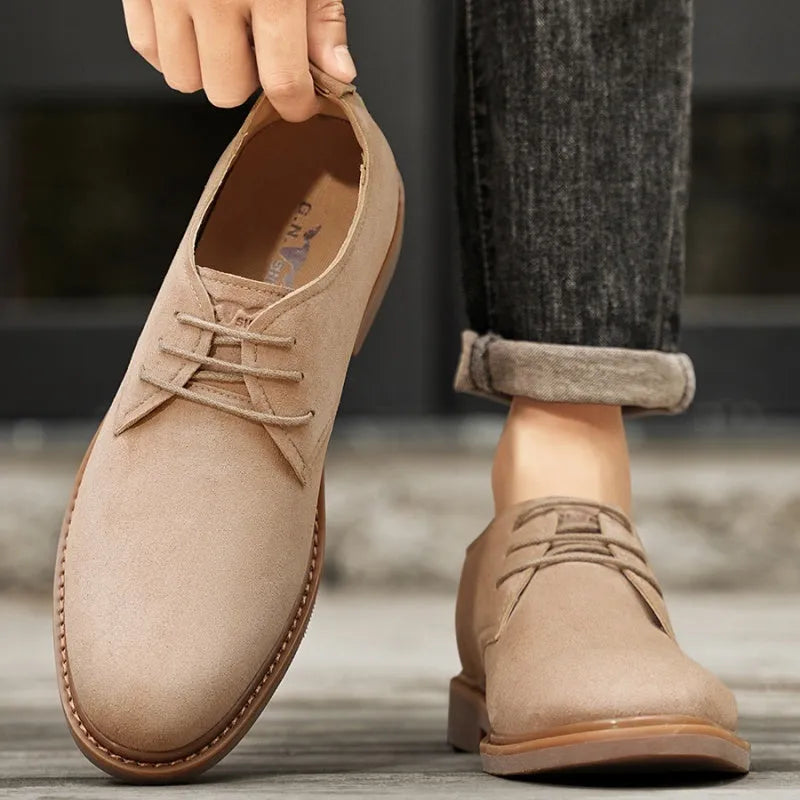 Men's retro British Martin shoes PU leather lace-up work boots apricot colour round toe rubber sole