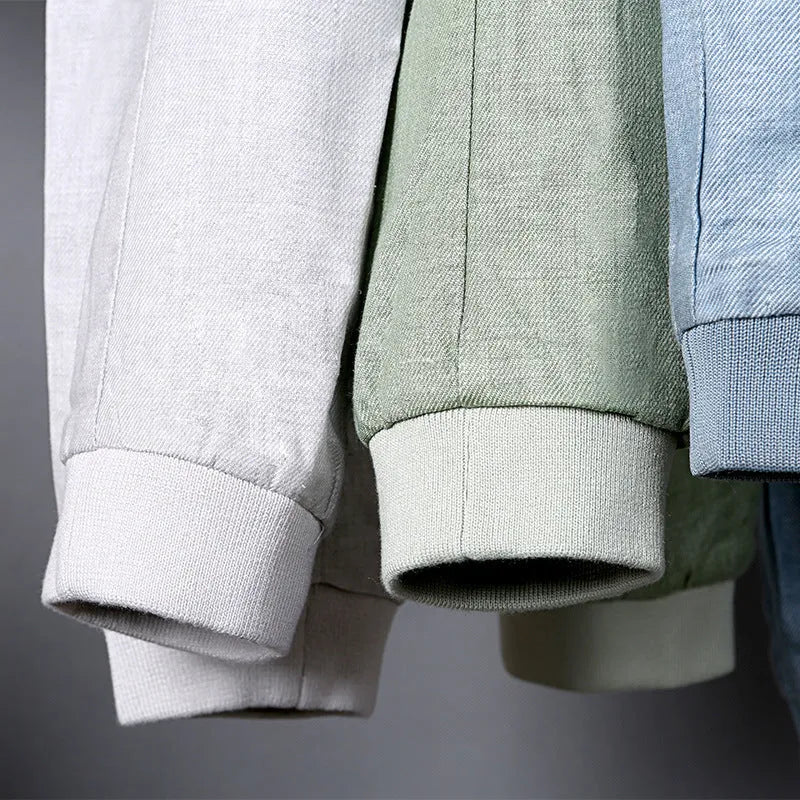 Men's thin cotton linen jacket in regular fit available in heather grey, grass green or blue colours