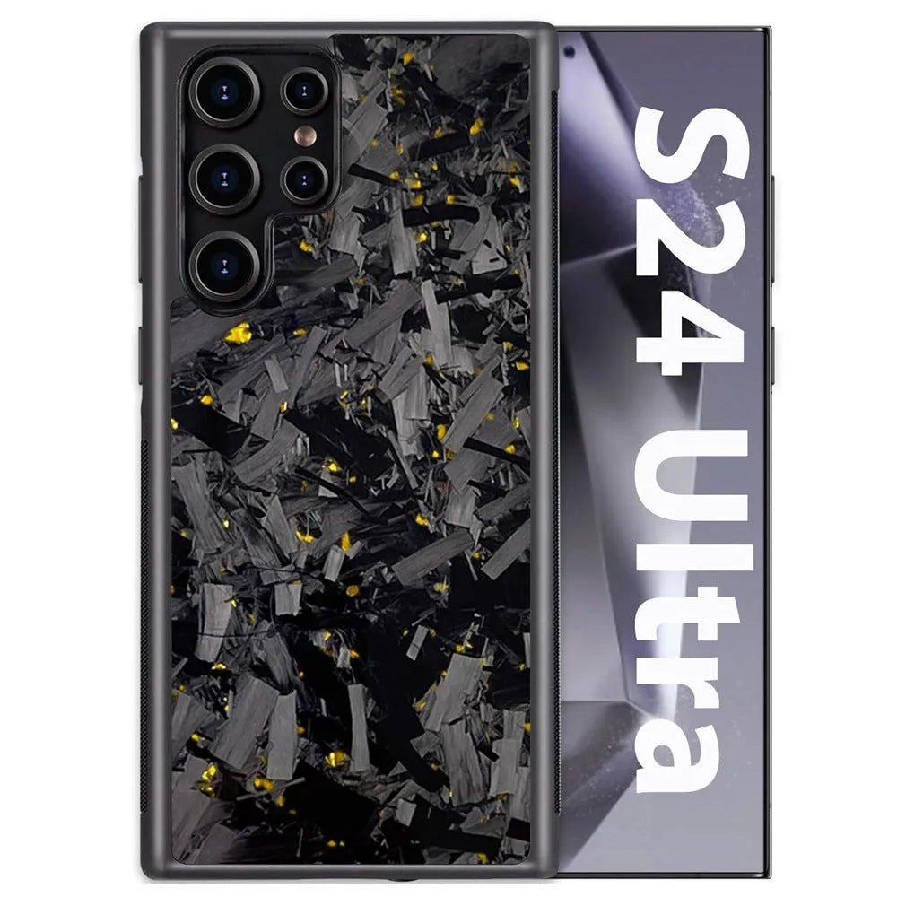 Carbon fiber forged large grain phone case for Samsung Galaxy in black, slim protective case with textured finish.
