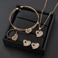Women's gold electroplated alloy jewellery set with earrings, necklace and bracelet featuring Love, Water Drop and Bell patterns