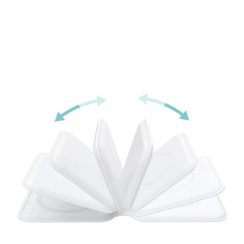White foldable magnetic wireless charging dock showing two phones charging simultaneously.