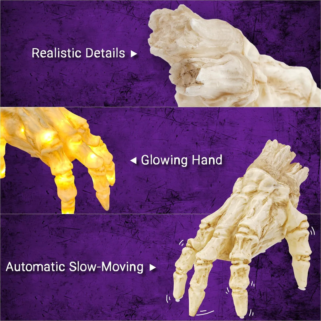 Halloween electric luminous crawling hand with warm light and spooky sound, animated zombie hand decoration