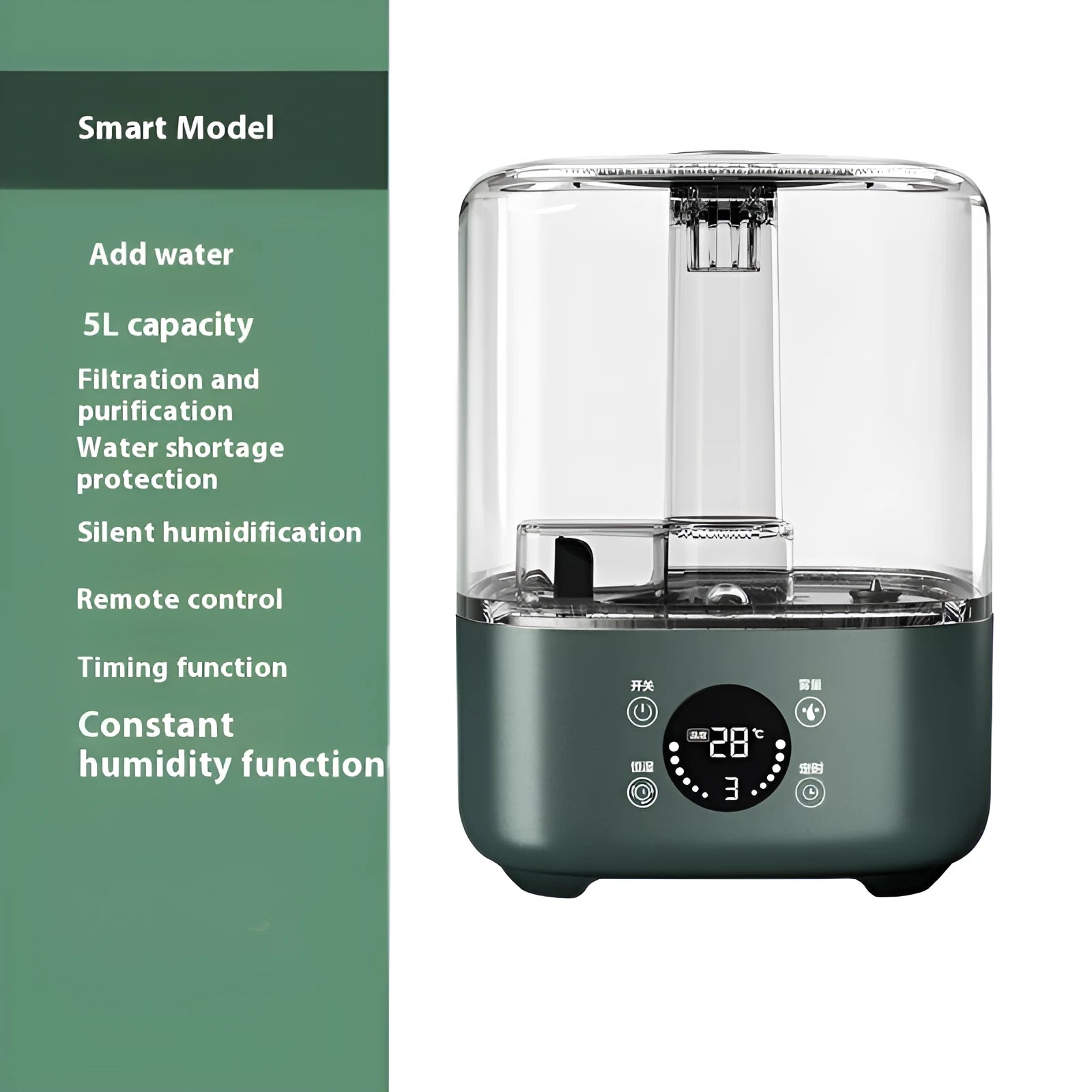 Green KC-112 touch screen intelligent humidifier with remote control on display