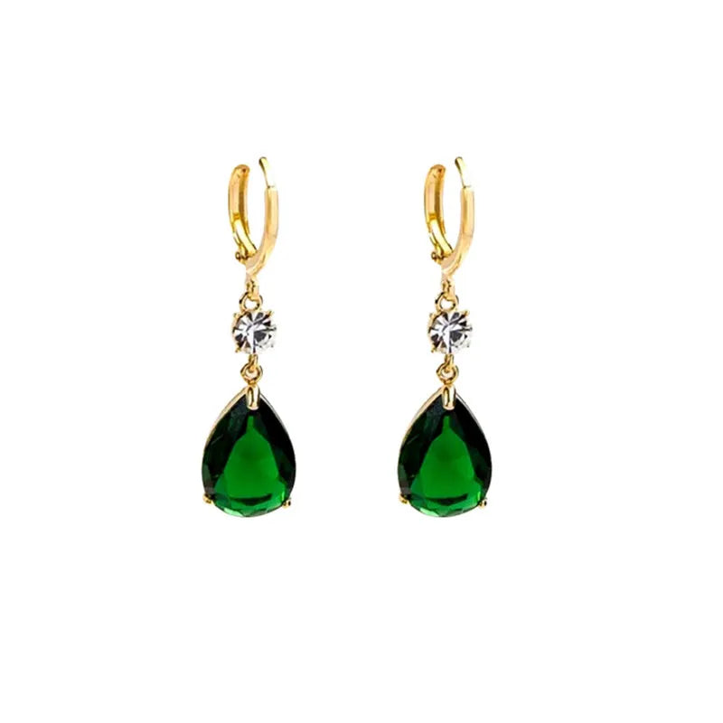 Geometric teardrop earrings in vivid green with alloy construction